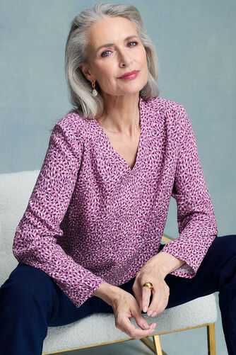 Dash Print V-Neck Blouse